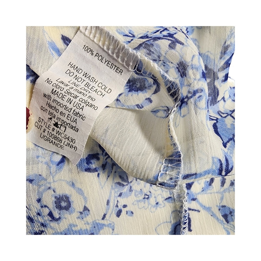GeeGee White Blue‎ Floral Sheer Kimono Cardigan Lightweight Boho Vacation Large - Picture 10 of 10